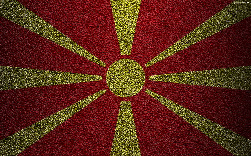 Flag of Macedonia leather texture, Macedonian flag, Europe, flags of Europe, Republic of Macedonia, HD wallpaper