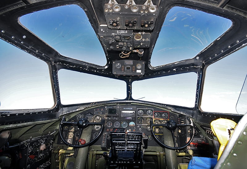 B-17 cockpit, aircraft, plane, allies, 17, cockpit, flying, fortress, b, HD wallpaper