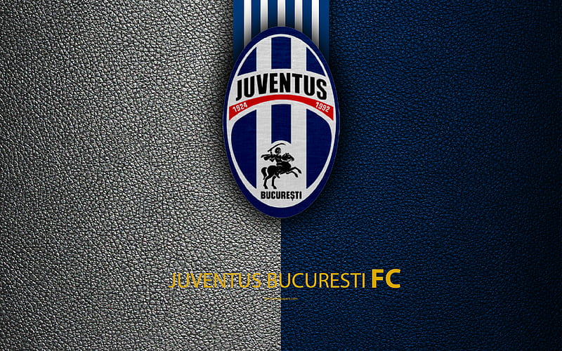 FC Juventus Bucuresti, logo, leather texture Romanian football club, Liga I, First League, Bucharest, Romania, football, HD wallpaper