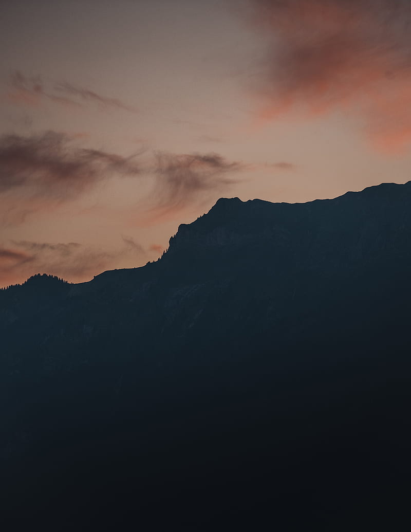 slope, mountains, silhouette, sunset, sky, HD phone wallpaper