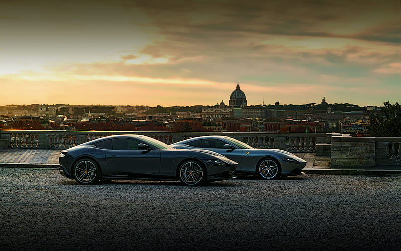 Ferrari Roma, 2020, side view, luxury coupes, new gray Ferrari Roma, Italian sports cars, Ferrari, HD wallpaper