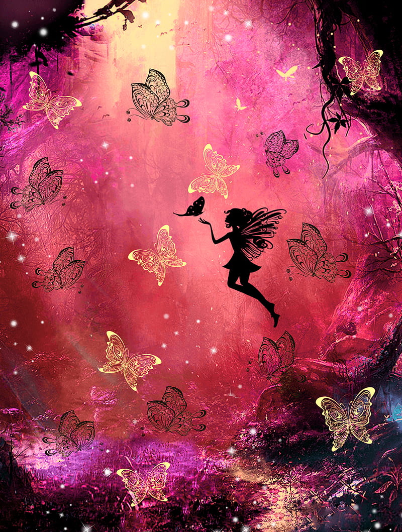 Fairy butterfly, forest, pink, sparkle, universe, world, HD phone wallpaper  | Peakpx