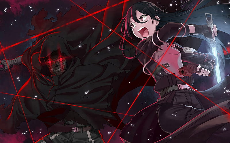 Download Kazuto Kirigaya (Kirito) in a dramatic battle scene Wallpaper