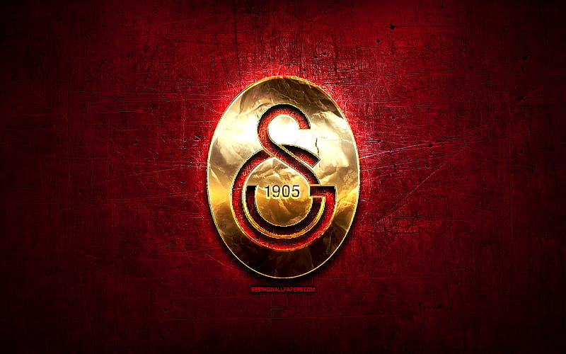 Galatasaray FC, golden logo, Super Lig, purple abstract background, soccer, turkish football club, Galatasaray logo, football, Galatasaray SK, Turkey, HD wallpaper
