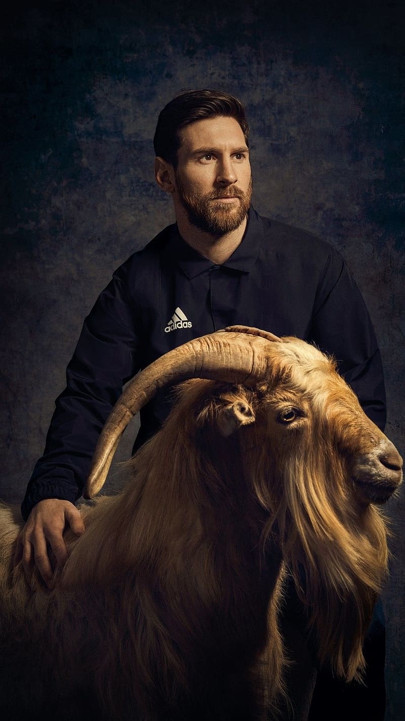 Messi With Goat, messi , goat, footballer, animal, sportsman, HD phone wallpaper