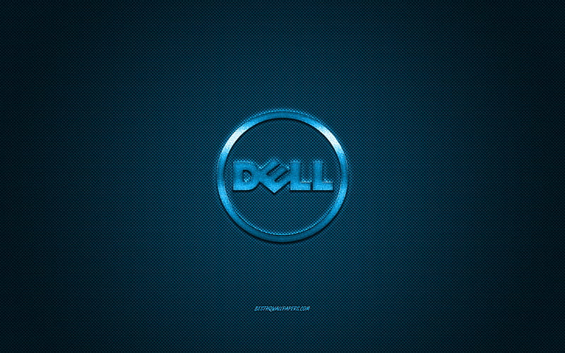 Dell round logo, blue carbon background, Dell blue metal logo, Dell blue emblem, Dell, blue carbon texture, Dell logo, HD wallpaper