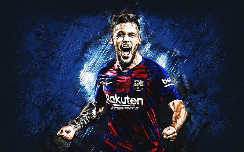 Carles Perez, FC Barcelona, portrait, spanish soccer player, striker, blue creative background, La Liga, Catalonia, Spain, football, HD wallpaper