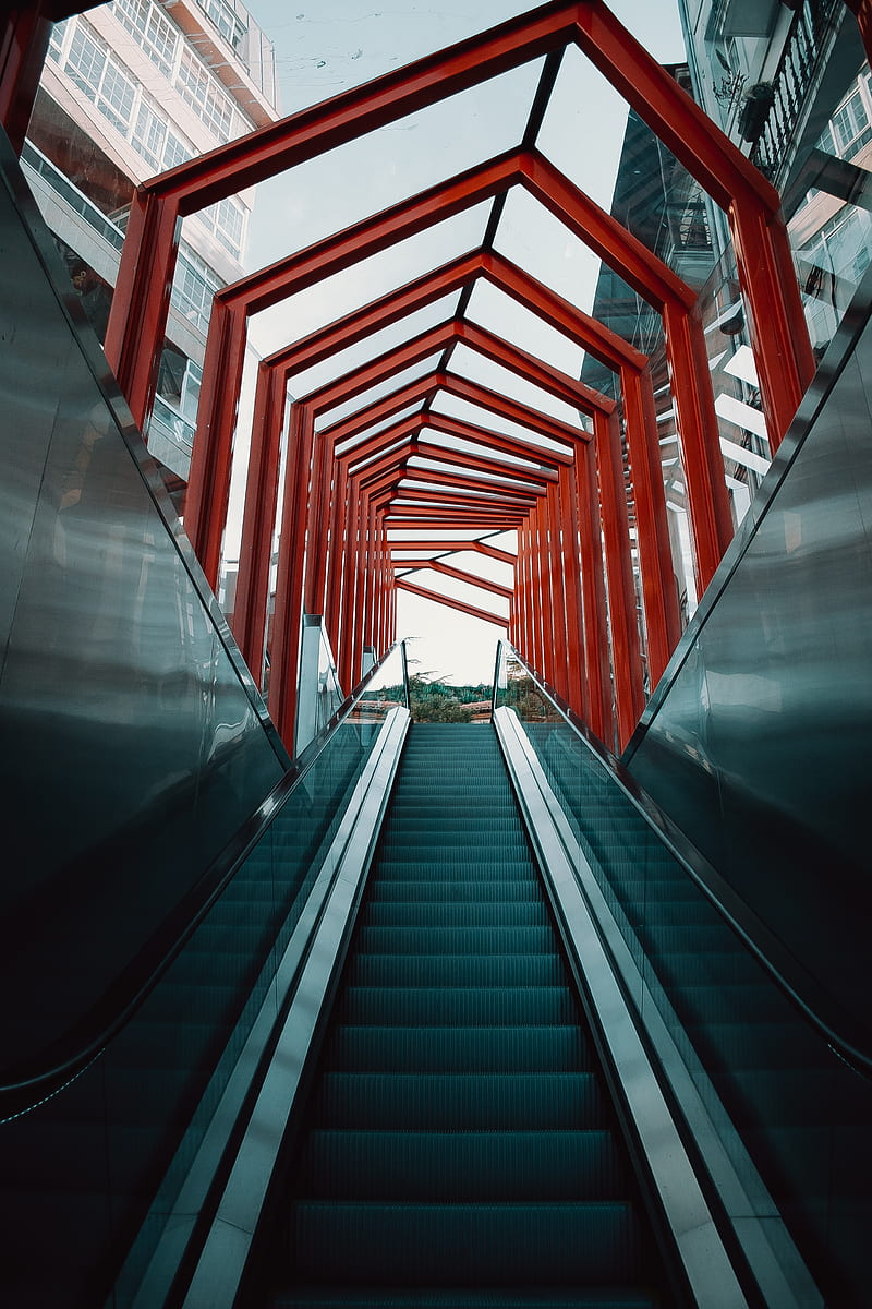 escalator, stairs, tunnel, architecture, HD phone wallpaper