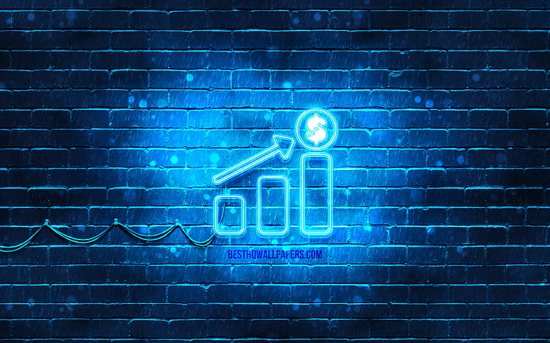 Finance growth neon icon blue background, neon symbols, Finance growth, neon icons, Finance growth sign, financial signs, Finance growth icon, financial icons, HD wallpaper