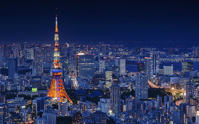 Tokyo Tower cityscapes, TV tower, Tokyo, nightscapes, Nippon Television City, Minato, japan, Asia, HD wallpaper