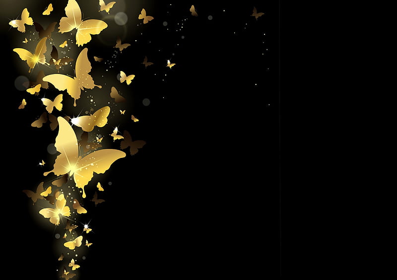 Golden Butterflies, sparkle, glow, glitter, background, golden, butterflies, HD wallpaper