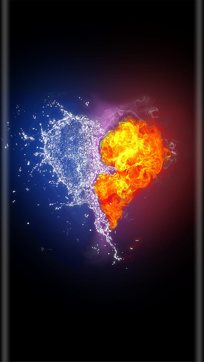 coeur, feu, glace, heart, HD phone wallpaper