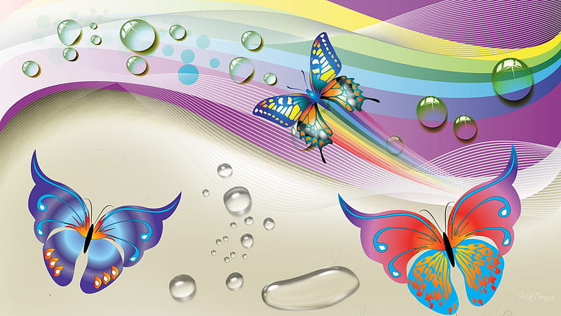 Butterfly Magic 5, water drops, colors, rainbow, butterflies, rain, abstract, HD wallpaper