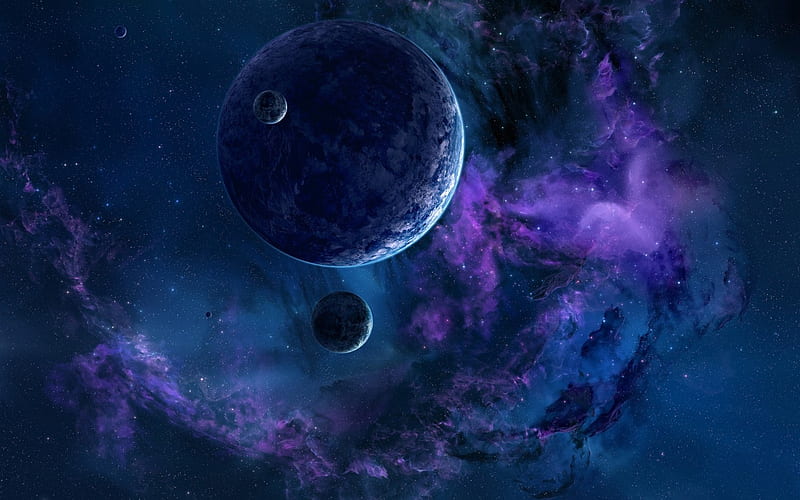 Space, purple, planet, nebula, dark, cosmos, blue, HD wallpaper