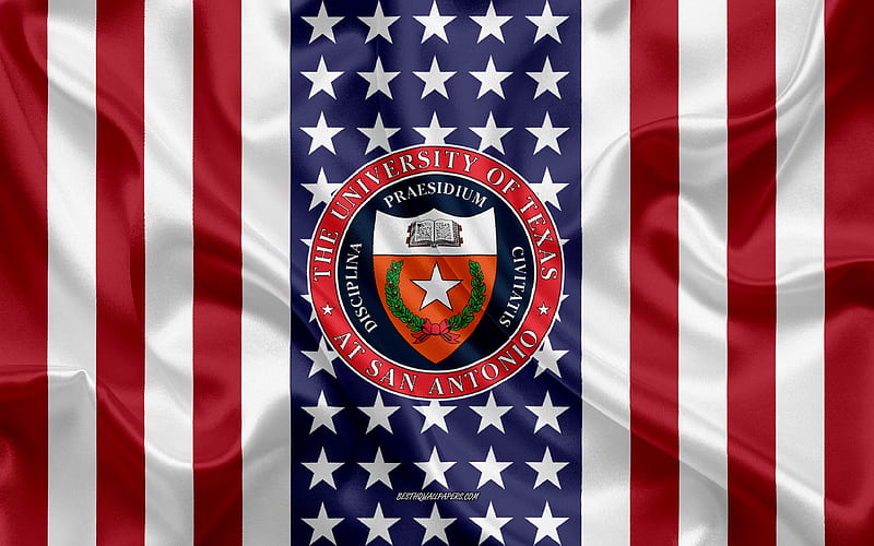 University of Texas at San Antonio Emblem, American Flag, University of Texas at San Antonio logo, San Antonio, Texas, USA, University of Texas at San Antonio, HD wallpaper