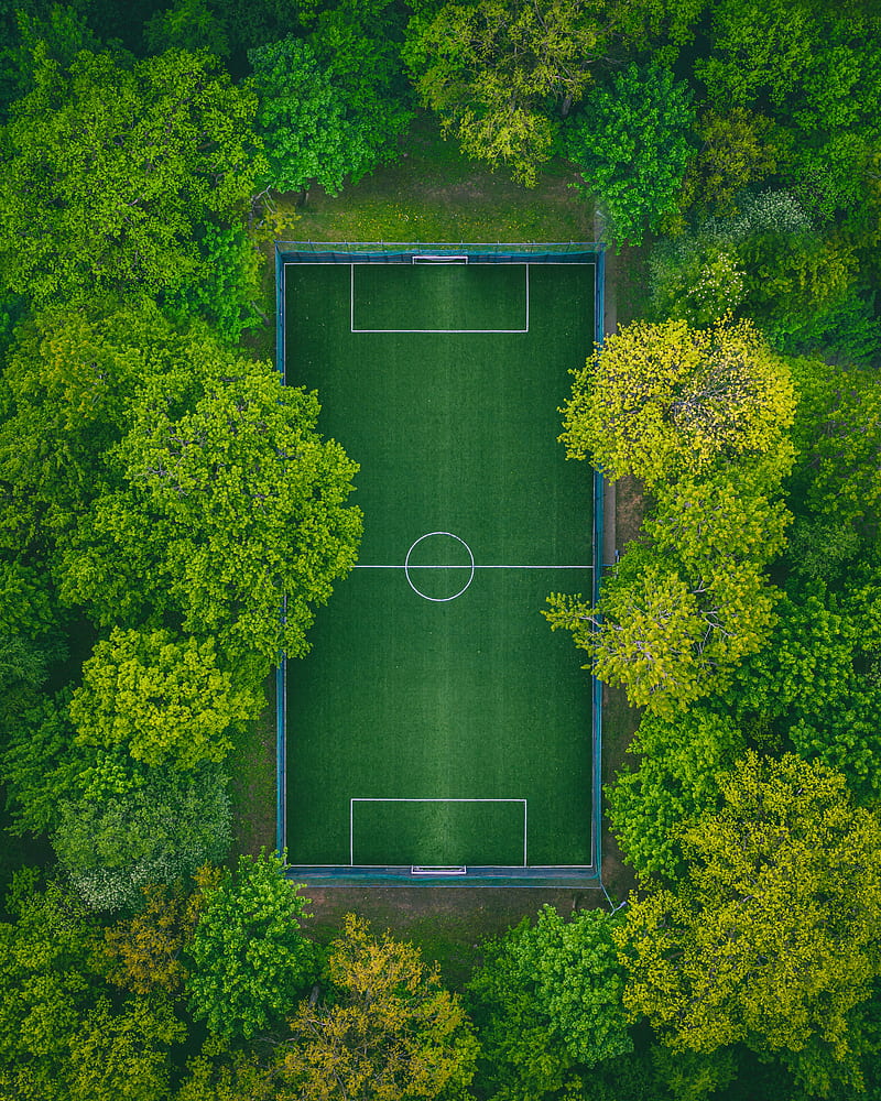 football field, aerial view, trees, playground, green, HD phone wallpaper