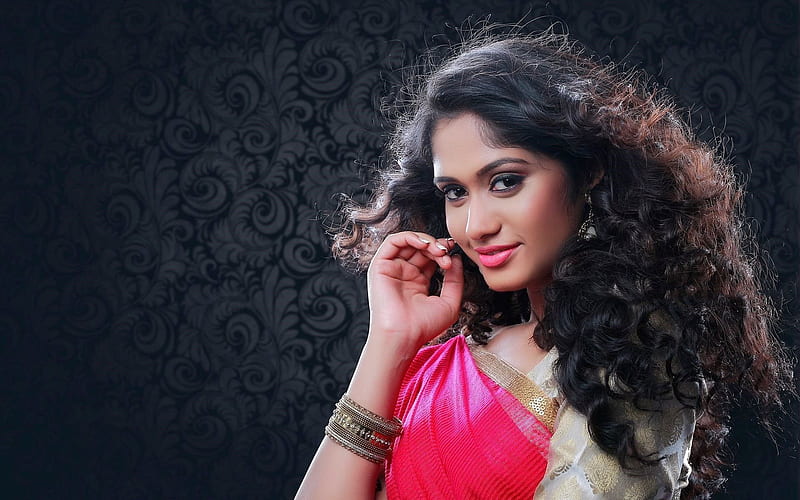 Sowmya Venugopal, indian actress, saree, beauty, Bollywood, HD wallpaper