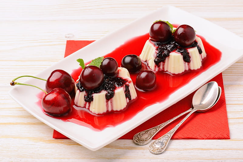 Jelly cherry, cake, red, food, dessert, sweet, fruit, jelly, white, cherry, HD wallpaper