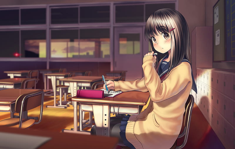 HD wallpaper: Anime, Girl, Classroom, School