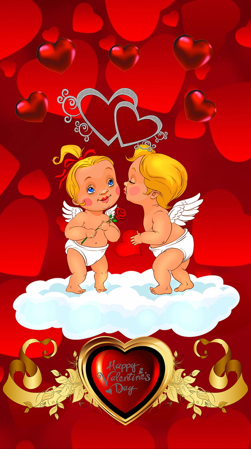 720x1280px, love, angel, heart, kiss, love, valentines day, HD phone wallpaper