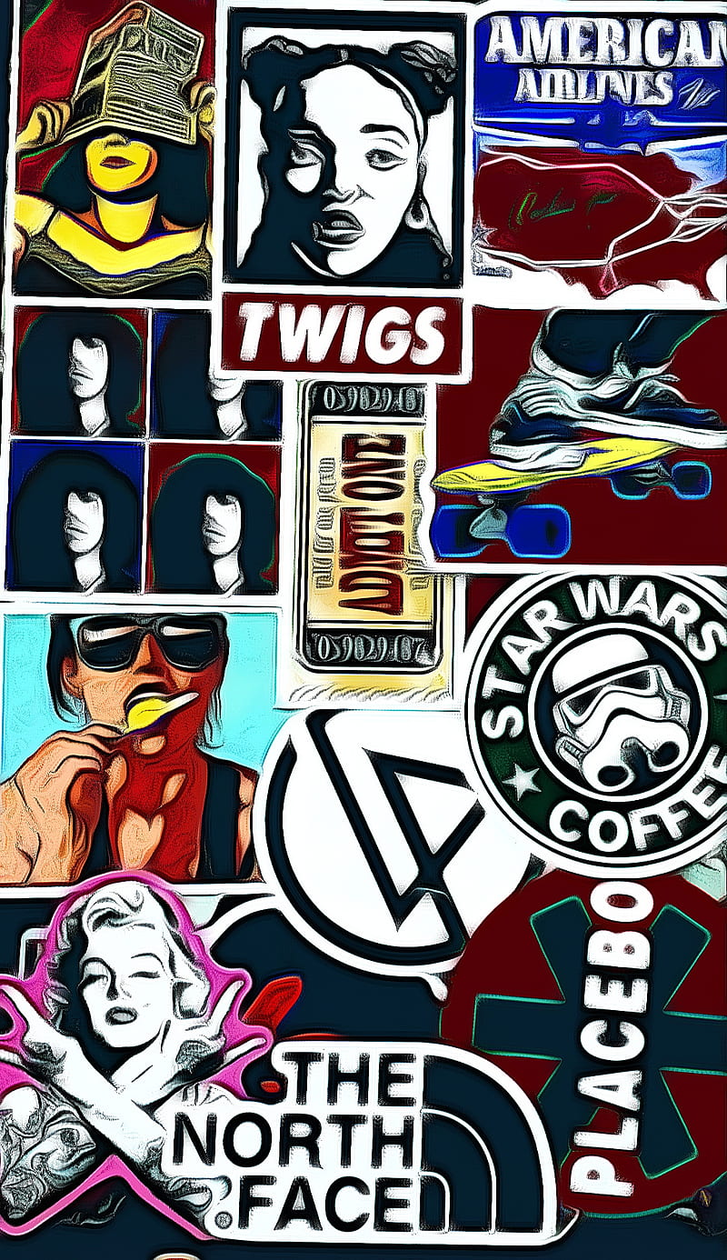 Sticker Bomb, art, boom, brand, converse, logo, red, rockstar, skate, skates, tumblr, HD phone wallpaper