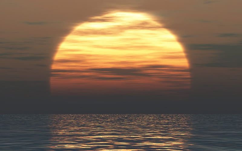 Big Sunset, sunset, nature, sun, ocean, HD wallpaper