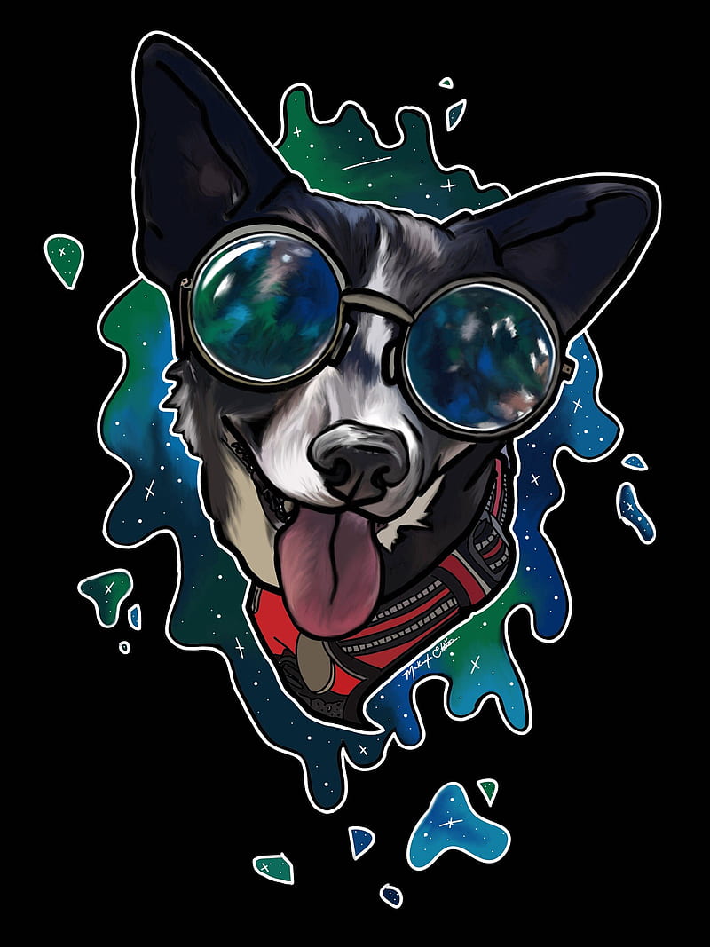 dog, tongue protruding, sunglasses, collar, art, HD phone wallpaper