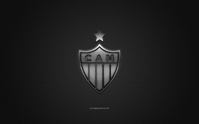 Atletico Mineiro, Brazilian football club, Serie A, Silver logo, Gray carbon fiber background, football, Belo Horizonte, Brazil, Atletico Mineiro logo, Clube Atletico Mineiro, HD wallpaper