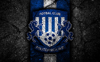 FC Politehnica Iasi logo, geometric art, blue background, Romanian