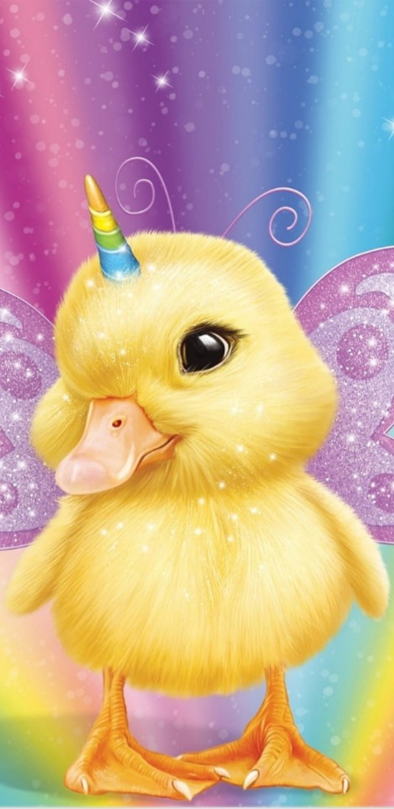 Baby Unicorn, animal, animals, cute, duck, pretty, rainbow, wings, HD phone wallpaper