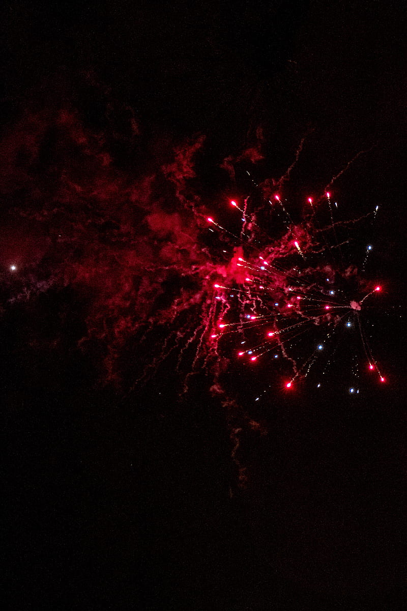 fireworks, sparks, smoke, red, dark, night, HD phone wallpaper