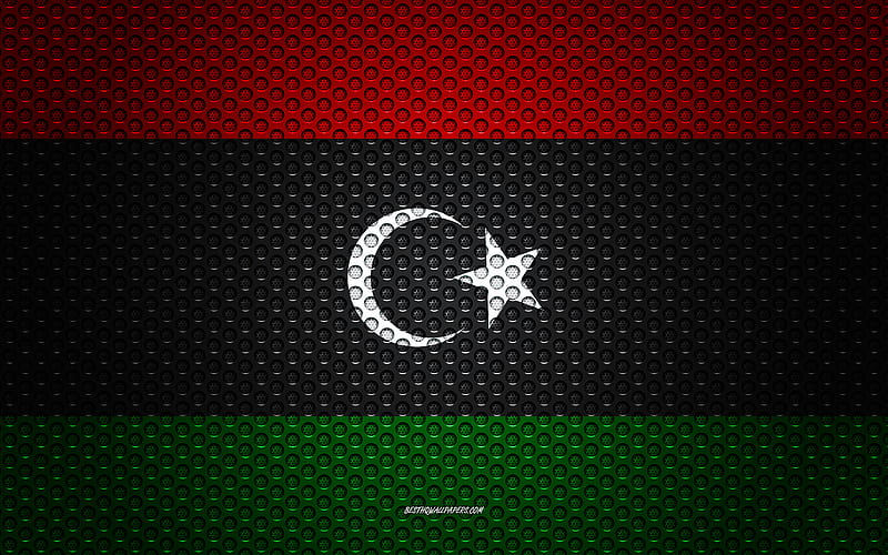 Flag of Libya creative art, metal mesh texture, Libya flag, national symbol, Libya, Africa, flags of African countries, HD wallpaper