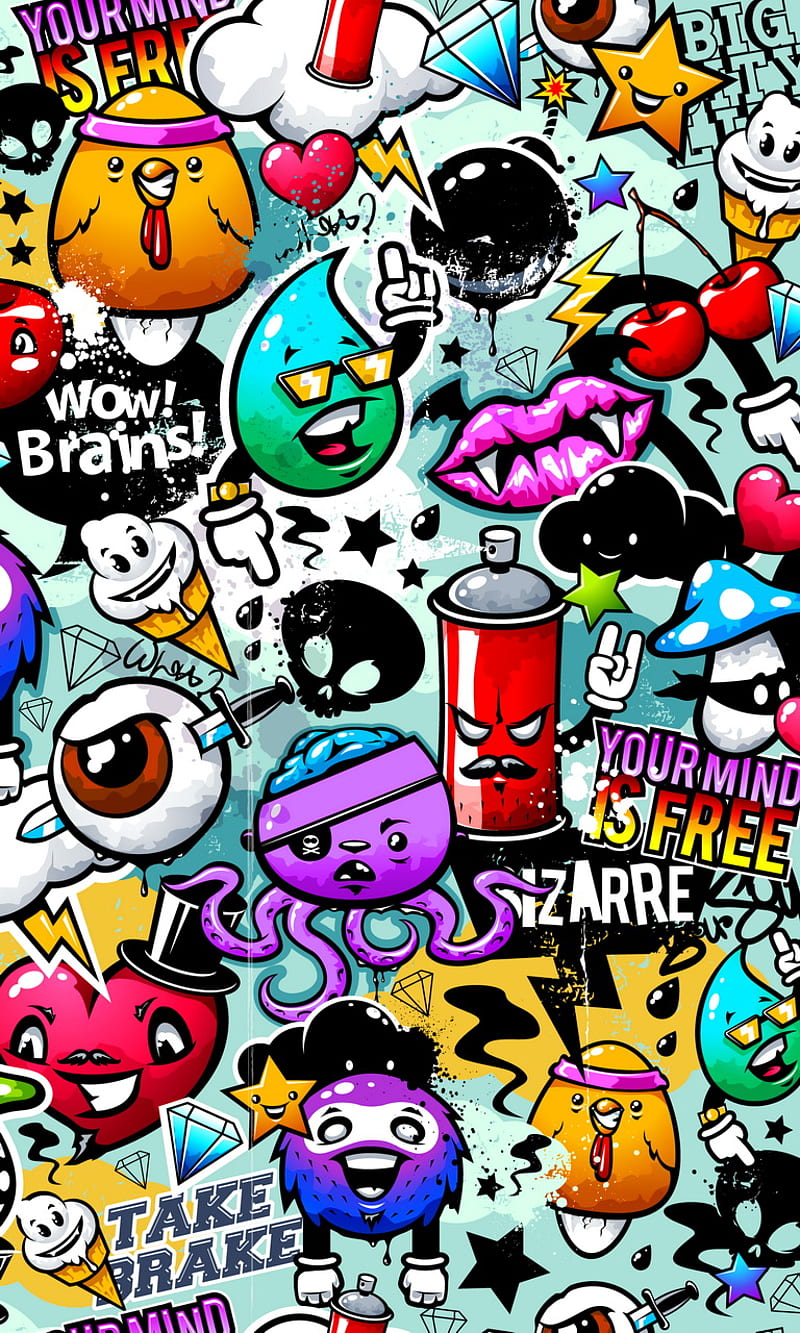 Graffiti, abstract, bizarre, stickers, HD phone wallpaper