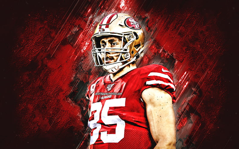 George Kittle, San Francisco 49ers, NFL, American football, National Football League, portrait, red stone background, USA, HD wallpaper