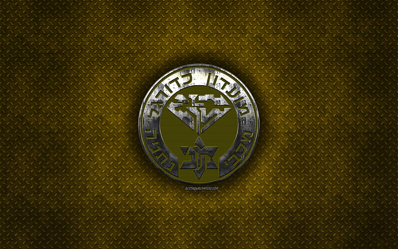 Maccabi Netanya FC, Israeli football club, yellow metal texture, metal logo, emblem, Netanya, Israel, Israeli Premier League, creative art, football, HD wallpaper