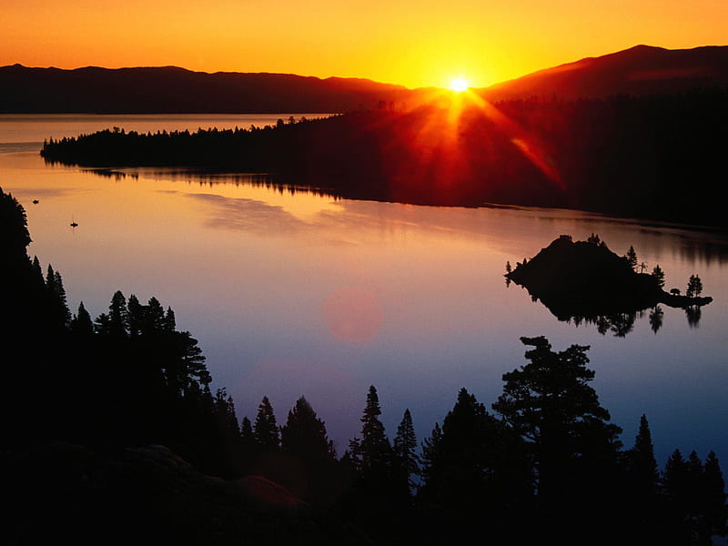 Untitled , emerald bay, california, painterly, lake tahoe, sunrise, lake, HD wallpaper