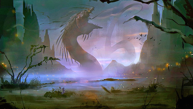 Jormungandr, fantasy, magic, dragon, dark, HD wallpaper