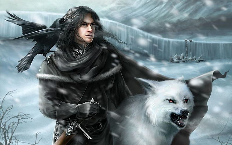 Warrior with wolf, warrior, fantasy, wolf, cg, HD wallpaper