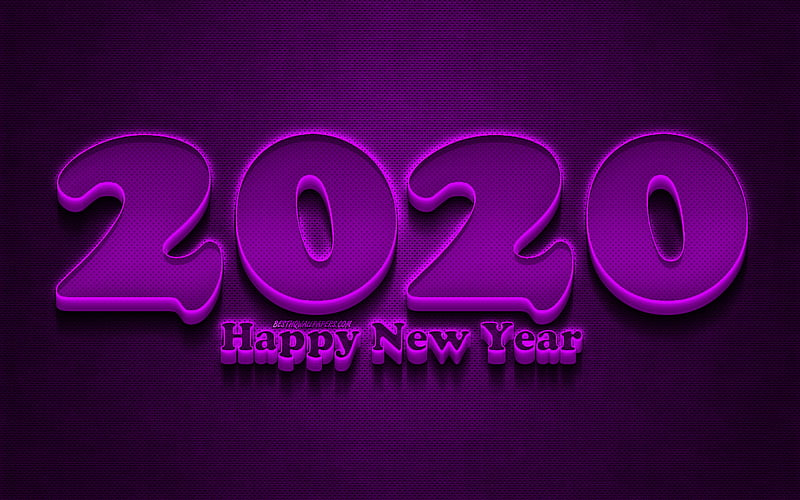 2020 violet 3D digits, grunge, Happy New Year 2020, violet metal background, 2020 neon art, 2020 concepts, violet neon digits, 2020 on violet background, 2020 year digits, HD wallpaper