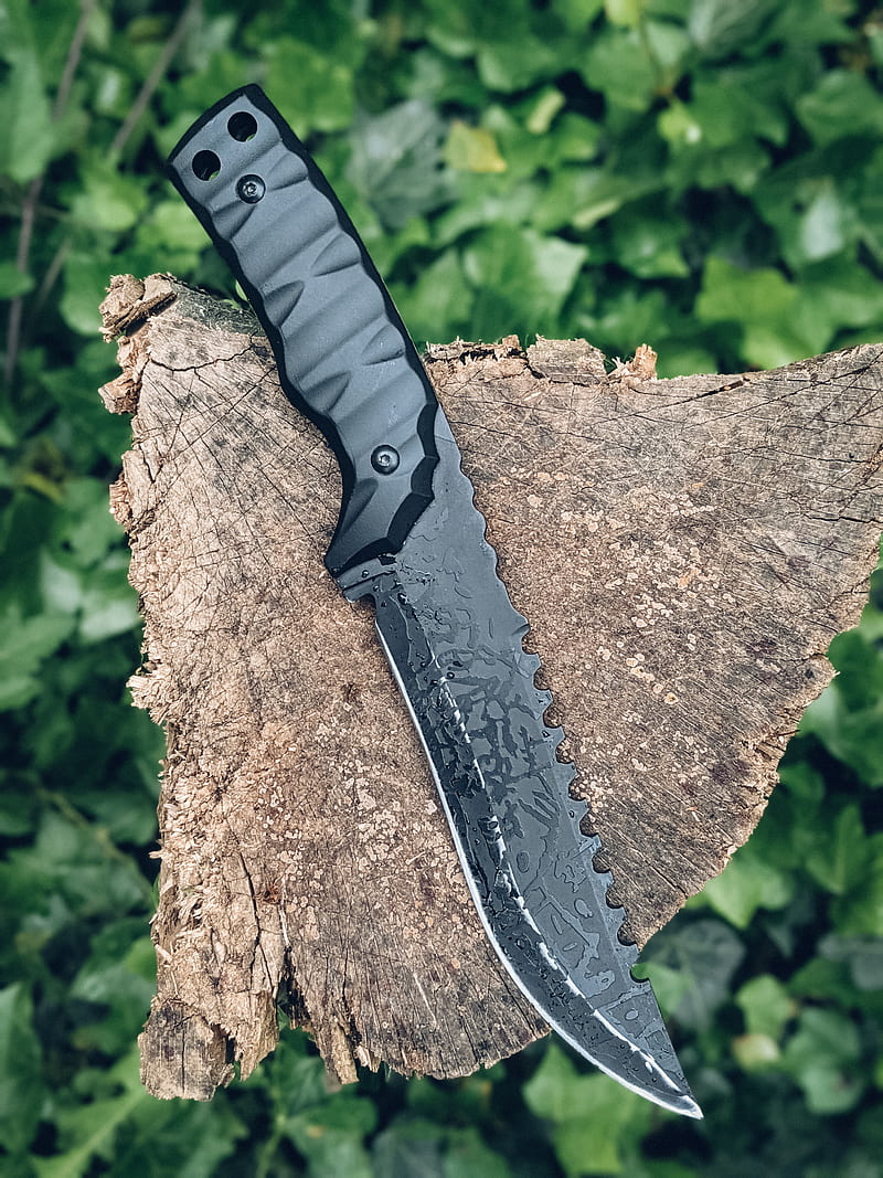 knife, weapon, log, wood, HD phone wallpaper