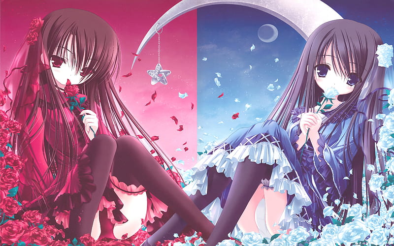 2 Sides , moon, sides, anime, girls, 2, HD wallpaper