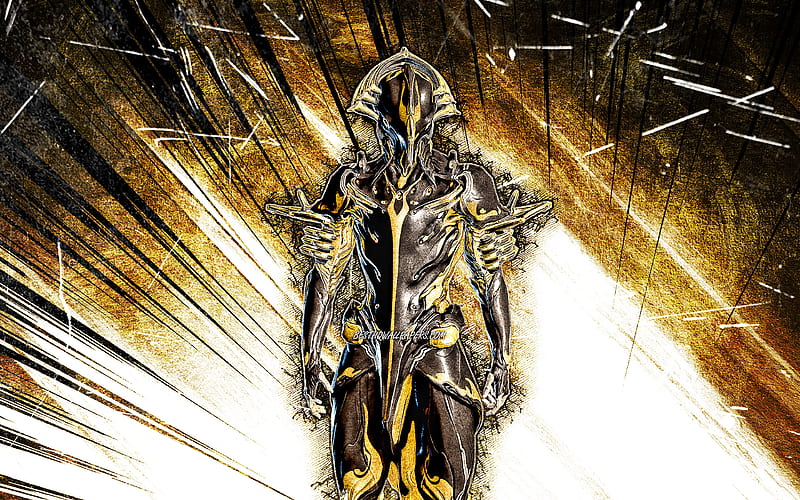 Volt Prime, grunge art, Warframe, RPG, Warframe characters, Volt Prime Build, yellow abstract rays, Warframe Builds, Volt Prime Warframe, HD wallpaper