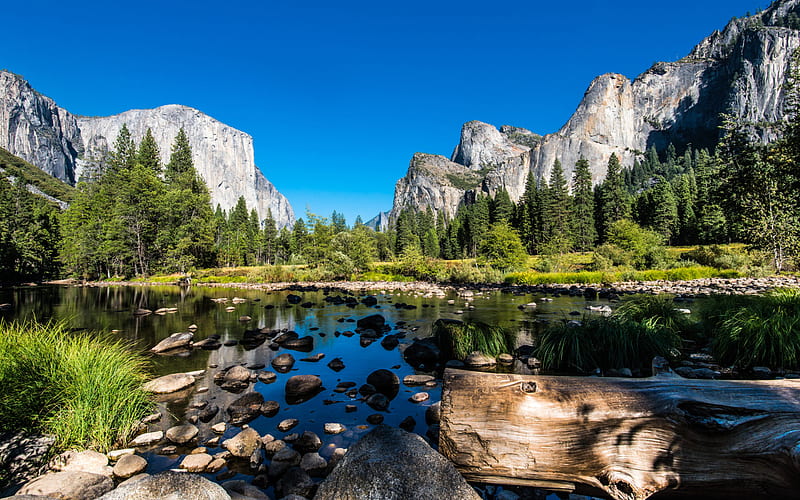 USA, Yosemite National Park, river, mountains, Yosemite, Sierra Nevada, America, HD wallpaper