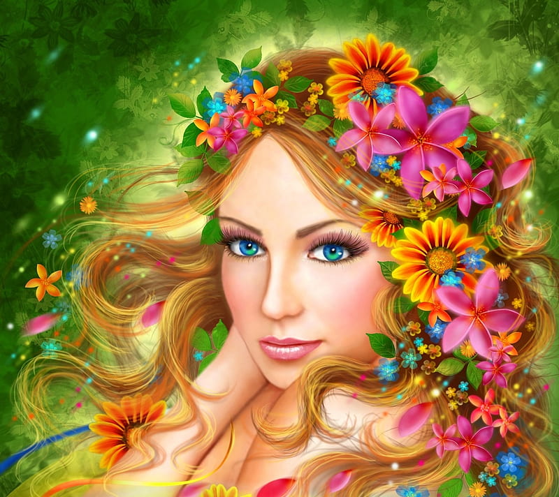 Free Download Uriel Wreath Frumusete Luminos Angel Fantasy Green Flower Face Pink HD