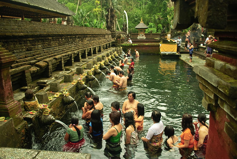 Sacred springs, Pura Tirta Empul Temple, Bali, hindu, ubud, temple, springs, bali, HD wallpaper