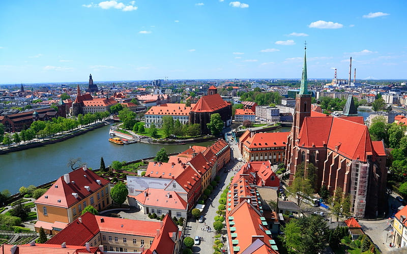 Wroclaw Cathedral, Roman Catholic Cathedral, landmark, Wroclaw cityscape, panorama, Wroclaw, Poland, HD wallpaper