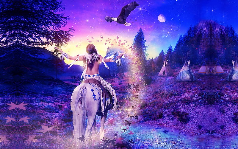 Defend The Sacred , spirit, Tepees, fantasy, American Indian, native, dreamers, horse, Eagle, HD wallpaper