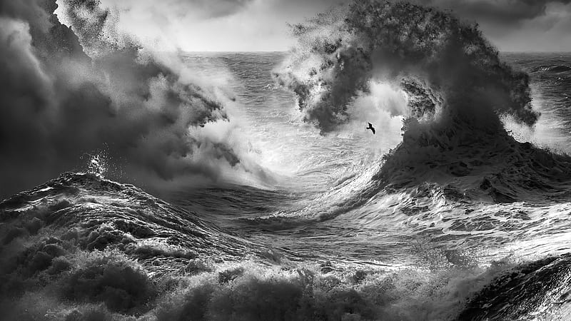 Sea With Big Waves Monochrome, HD wallpaper
