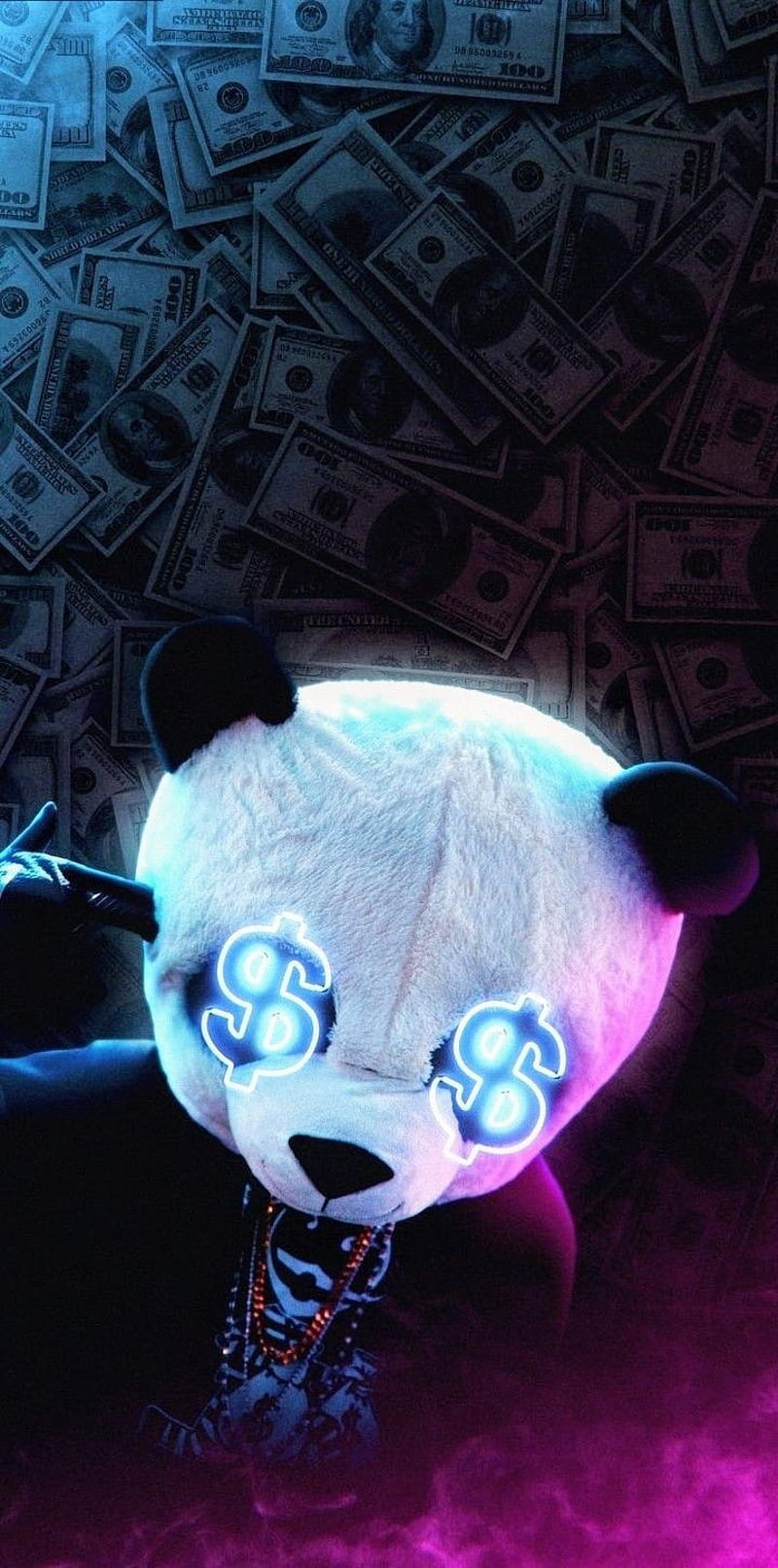 Neon Panda, cash, dollar, money, neon, neon mask, HD phone wallpaper