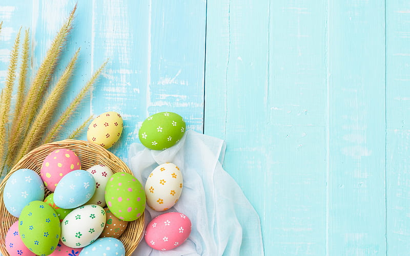 Happy Easter!, egg, green, pastel, easter, pasti, pink, card, blue, wood, HD wallpaper